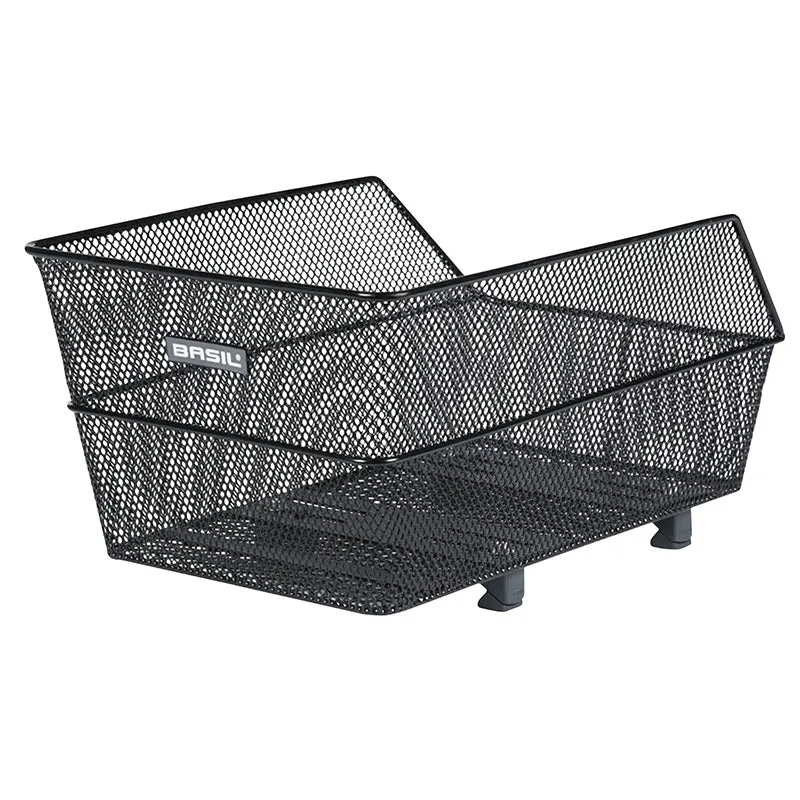 Panier Arrière Acier Nid Abeille Basil Cento Noir Fixation Réglable Sur Porte Bagage Ideal Pour E-Bike-VAE (L38Xl24Xh13,5 cm) Compatible Leader Fox