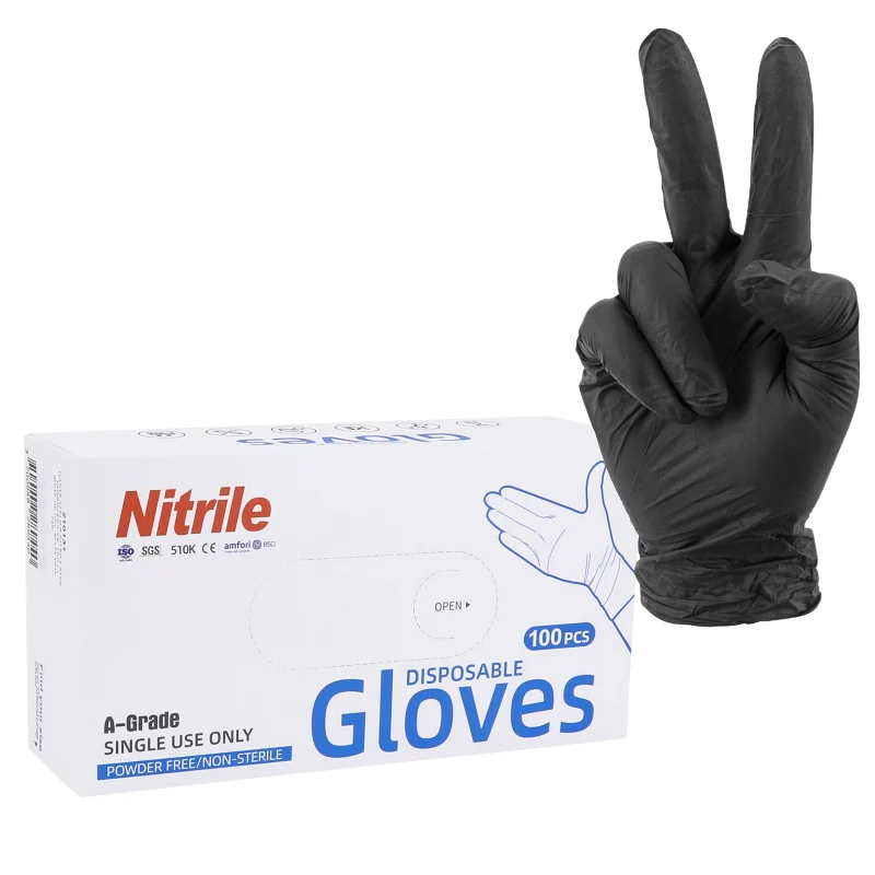 Gants Atelier Nitrile A Usage Unique Noir T7 (S) (Boite De 100) (Homologué Ce 2777) -P2R-