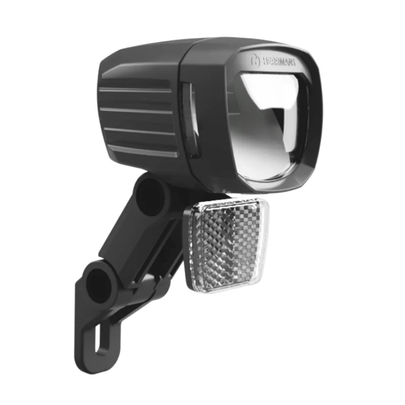 Éclairage Vélo VAE - E-Bike Herrmans Mr10+ Option Plein Phare 240 - 450 Lumen Noir Avant Sur Fourche (Livre Avec Patte) 12V - Vendu En Boite