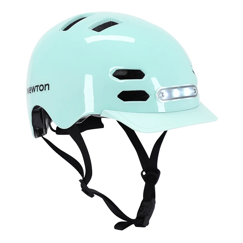 Casque Vélo Adulte Newton Urbain-City V4 Vert Pastel In-Mold Avec Éclairage Intégré Et Visiere Taille 58-61 Boucle Fidlock (Vendu En Boite)