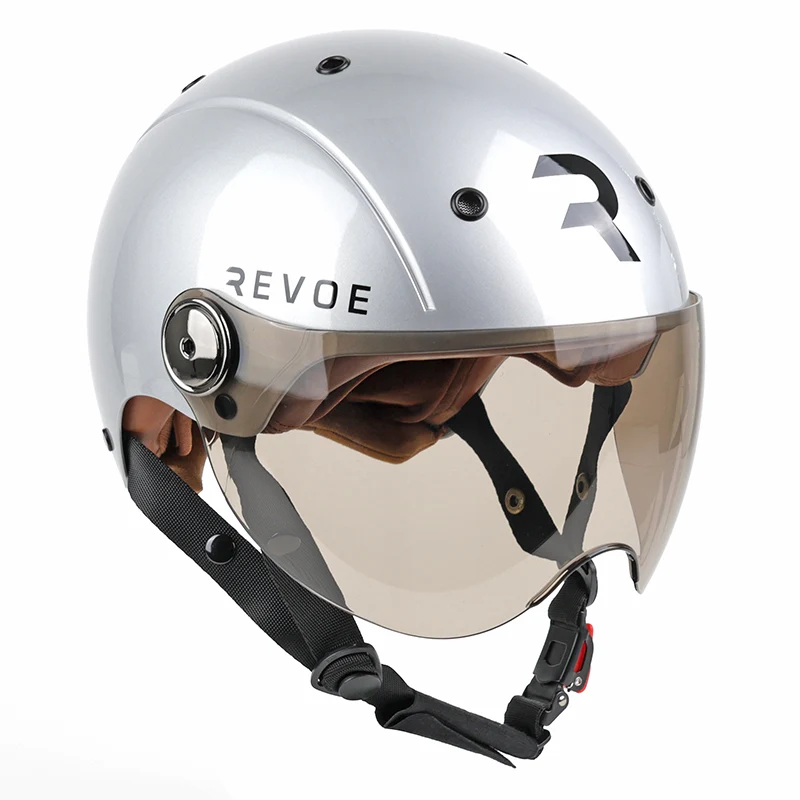Casque Vélo Adulte Revoe Premium Urbain-City Gris Silver Taille 55-56 Visiere Réglable, Protection Oreille Amovible (Vendu En Boite) Compatible Ebike Et Trottinette - Homologation En1078+A1