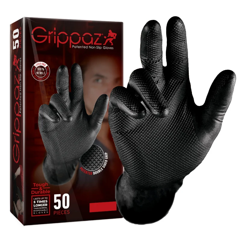 Gants Atelier Nitrile Ecailles De Poisson Resistant Aux Produits Chimiques, Aux Huiles, A L'Essence Noir T11 (XXL) (Boite De 50)