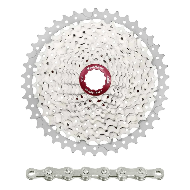 Cassette Et Chaîne (Pack) 11V. Sunrace Ms8 11-46 VTT Pour Shimano Metallic Argent Et Chaîne Cn11A 126 Maillons (Livre En Boite) (11-13-15-18-21-24-28-32-36-40-46) (2 Blocs + Pignons)