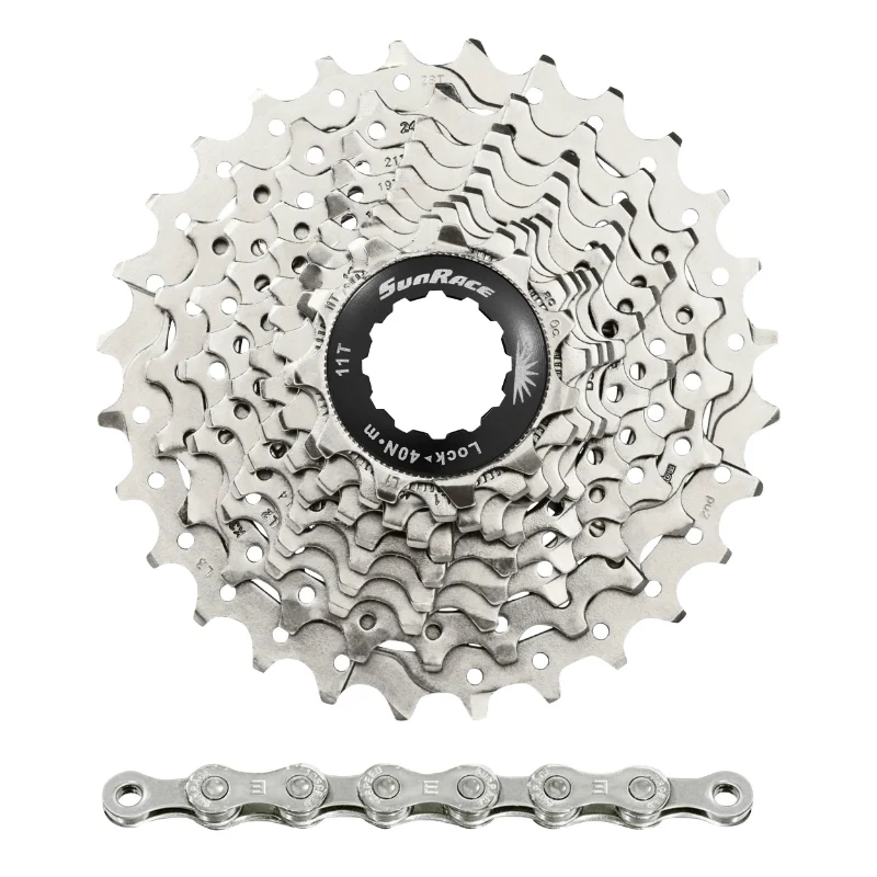 Cassette Et Chaîne (Pack) 10V. Sunrace Rs1 11-28 Route Pour Shimano (Niveau 105) Metallic Argent Et Chaîne Cn10A 116 Maillons (Livre En Boite) (11-12-13-14-15-17-19-21-24-28)