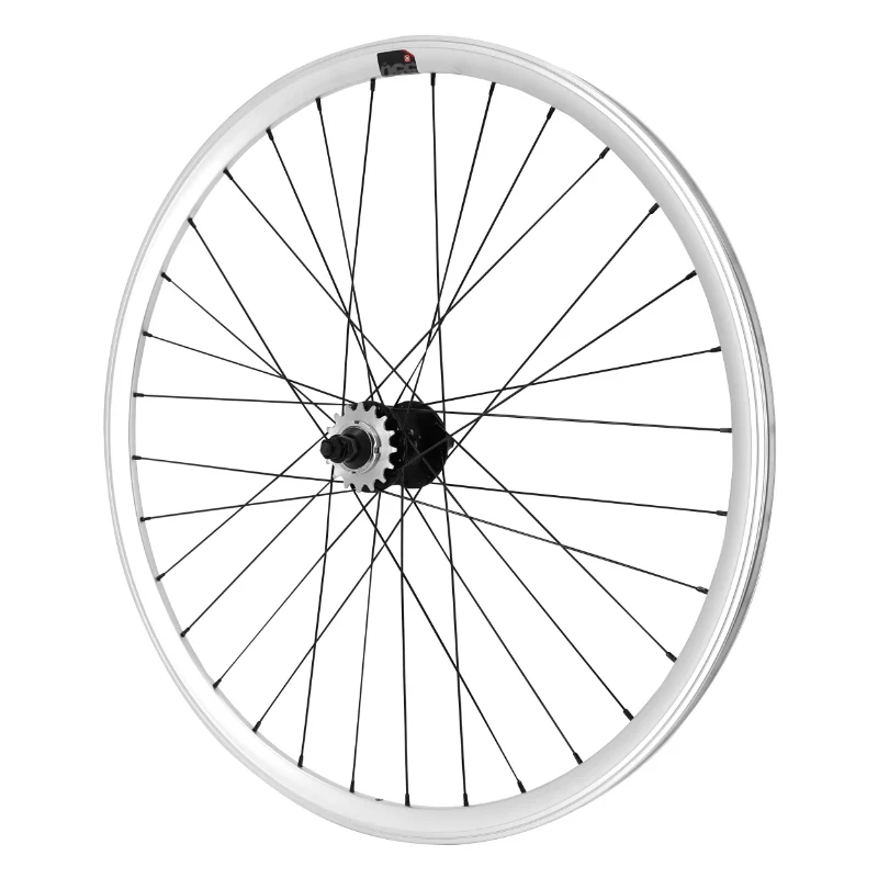 Roue Route - Fixie Patin P2R Argent Arrière Double Filetage Flip Flop Avec Pignon 16 dents Avec Écrous Jante 17C Profil 28 mm
