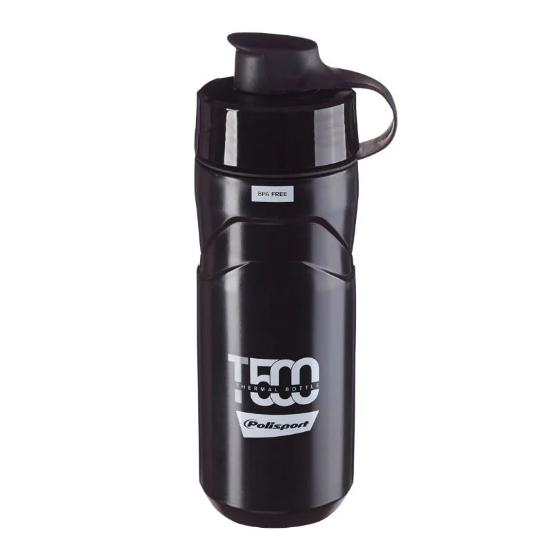 Bidon Isotherm Polisport T500 2 En 1 4H Hot-Cold Noir 500Ml Ou Standard 650Ml Avec Bouchon Propre