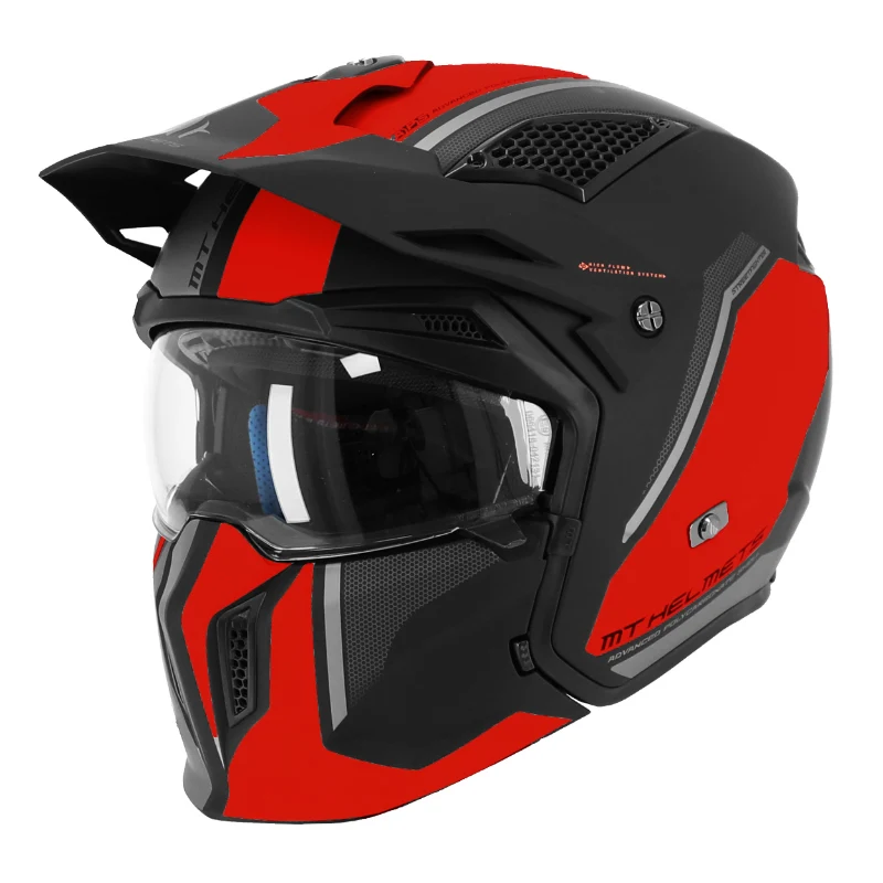 Casque Trial Mt Helmets Streetfighter Sv S Twin C5 Noir Mat-Rouge L Simple Ecran Transparent Transformable Avec Mentonniere Amovible (Livre Avec Un Ecran Supplementaire Miroir) (Ece 22.06)