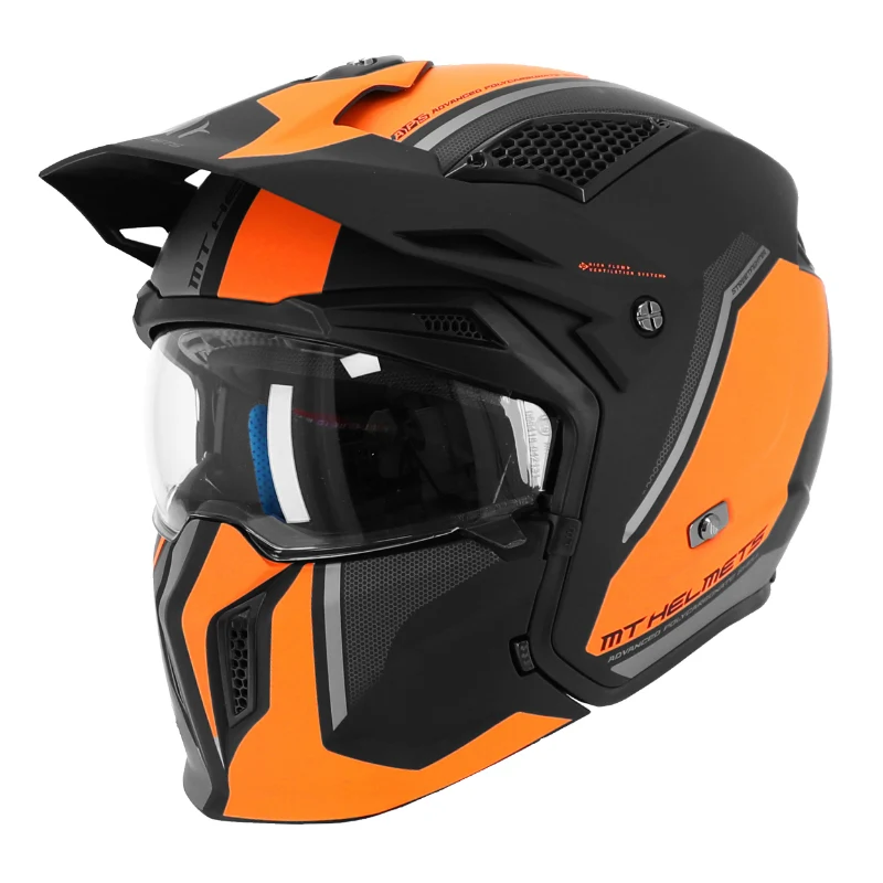 Casque Trial Mt Helmets Streetfighter Sv S Twin C4 Noir Mat-Orange Fluo M Simple Ecran Transparent Transformable Avec Mentonniere Amovible (Livre Avec Un Ecran Supplementaire Miroir) (Ece 22.06)