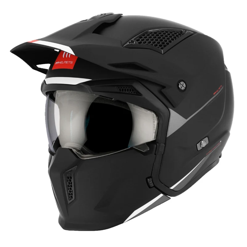 Casque Trial Mt Helmets Streetfighter Sv Uni Noir Mat M Simple Ecran Transparent Transformable Avec Mentonniere Amovible (Livre Avec Un Ecran Supplementaire Miroir) (Ece 22.06)