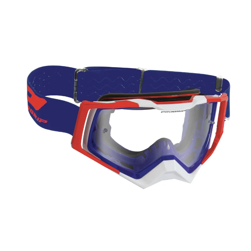 Masque-Lunettes Cross Progrip 3309 Tr Rapid Bleu-Rouge-Blanc Ecran Transparent Anti-Rayures-Anti U.V.-Anti-Buee (Homologué Ce-En-N° Ac-96025 Rev.2)