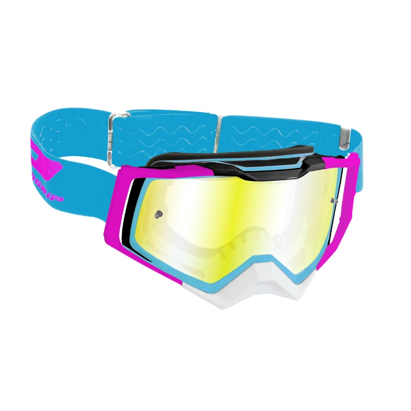 Masque-Lunettes Cross Progrip 3309 Fl Rapid Multilayered Bleu Clair-Fuchsia-Noir Ecran Miroir Jaune Anti-Rayures-Anti U.V.-Anti-Buee (Homologué Ce-En-N° Ac-96025 Rev.2)