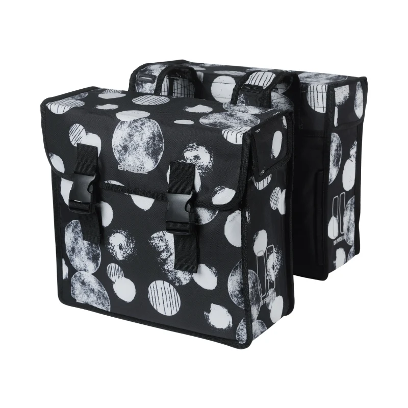 Sacoche Arrière Vélo Double Basil Mara XL 35L Noir Avec Motifs Blancs (43X14X36 cm)