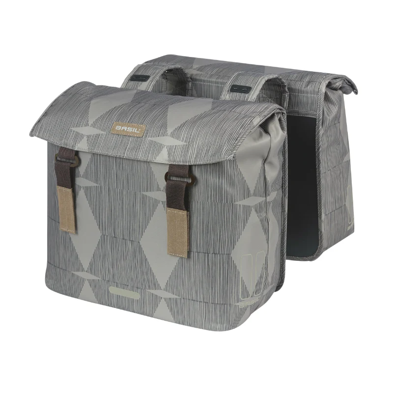 Sacoche Arrière Vélo Double Basil Elegance 40L Taupe Fixation Velcros Sur Porte Bagage (49X36X8 cm)