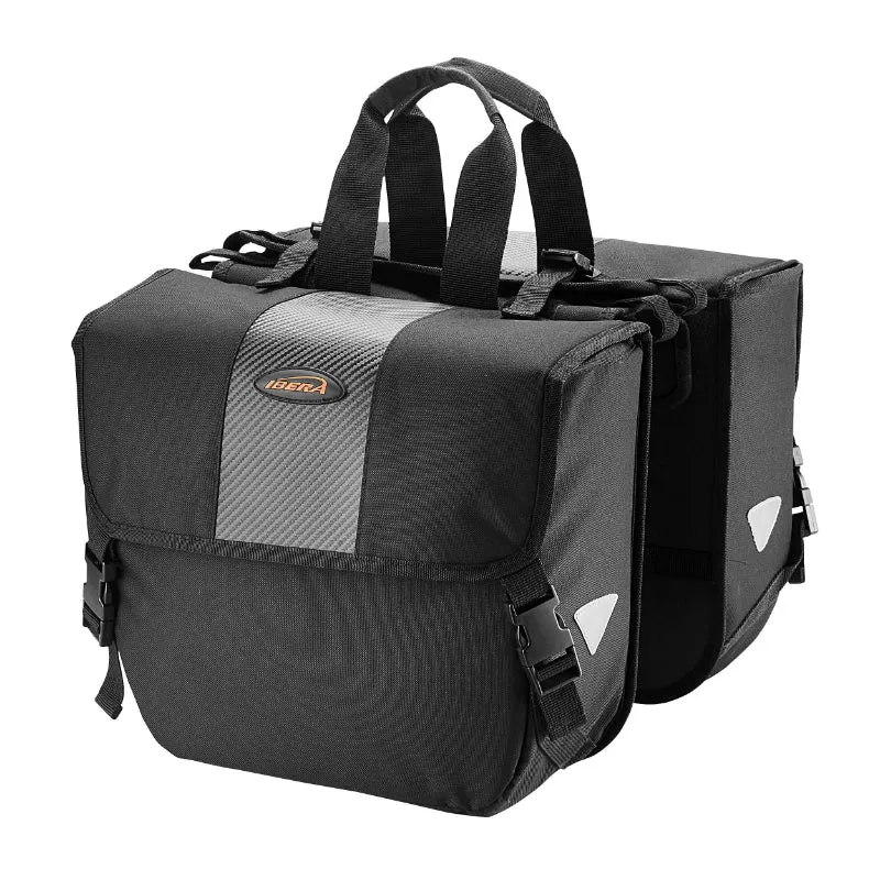 Sacoche Arrière Vélo Double Ibera Adjustable Noir 24L Fixation Universelle (33X13X28.5 cm) - Largeur Réglable Par Velcro Et Clips Pour Tout Porte Bagage