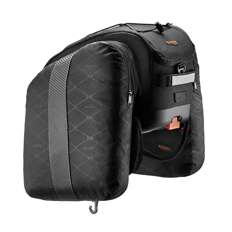 Sacoche Arrière Vélo Double - Trunkbag Ibera Commuter Noir 15L Fixation Arrière Avec Plaque Livre Pour Tout Porte Bagage (37X22X25 cm)