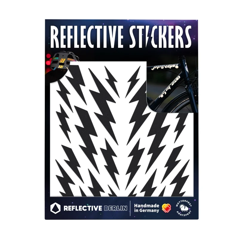 Autocollant-Sticker Reflechissant Pour Vélo, Casque Modele Eclair Noir (Planche) -Reflective Berlin-