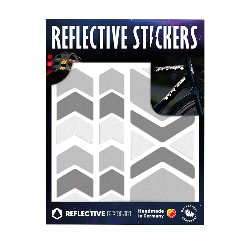 Autocollant-Sticker Reflechissant Pour Vélo, Casque Modele Fleche-Chevron Gris (Planche) -Reflective Berlin-