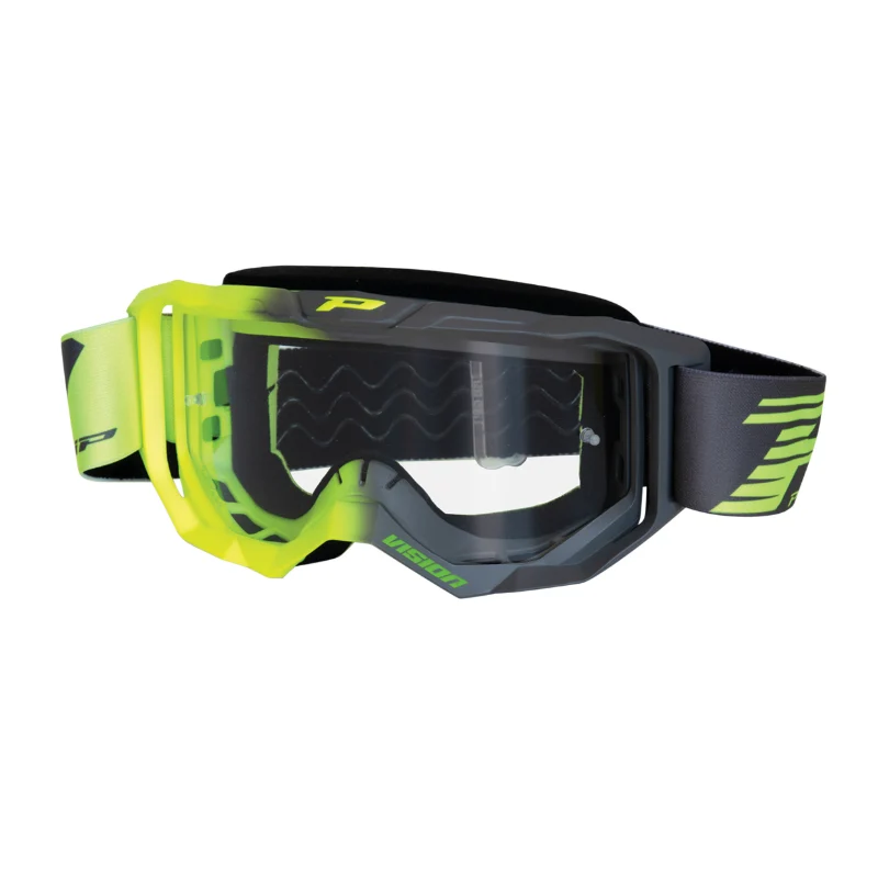 Masque-Lunettes Cross Progrip 3300 Tr Vision Jaune Fluo-Gris Ecran Transparent Anti-Rayures-Anti U.V.-Anti-Buee (Homologué Ce-En-N° Ac-96025 Rev.2)