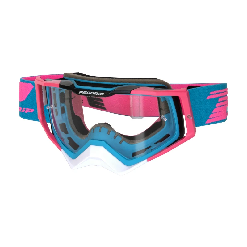 Masque-Lunettes Cross Progrip 3309 Tr Rapid Bleu Clair-Fuchsia-Noir Ecran Transparent Anti-Rayures-Anti U.V.-Anti-Buee (Homologué Ce-En-N° Ac-96025 Rev.2)