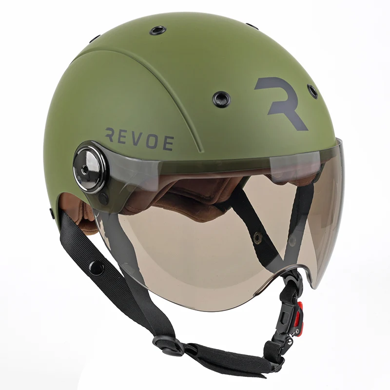 Casque Vélo Adulte Revoe Premium Urbain-City Kaki Mat Taille 59-60 Visiere Réglable, Protection Oreille Amovible (Vendu En Boite) Compatible Ebike Et Trottinette - Homologation En1078+A1