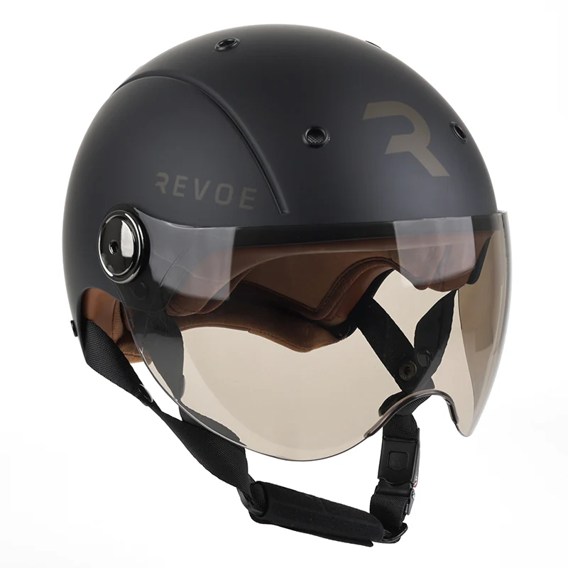 Casque Vélo Adulte Revoe Premium Urbain-City Noir Mat Taille 55-56 Visiere Réglable, Protection Oreille Amovible (Vendu En Boite) Compatible Ebike Et Trottinette - Homologation En1078+A1