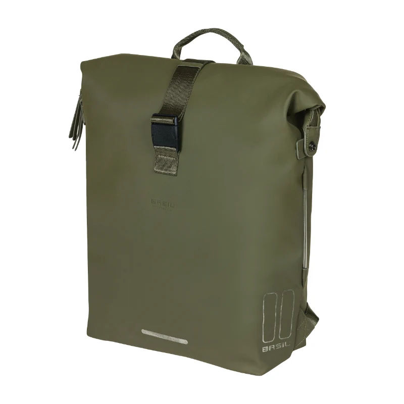 Sacoche Arrière Sac A Dos Vélo Laterale Basil Soho 17L Vert Foret Fixation Porte Bagage Crochet Hook (31X14X37 cm) Avec Éclairage LED