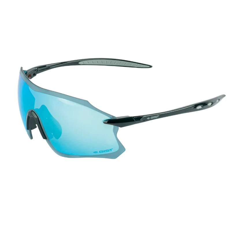 Lunettes Vélo Adulte Gist Pack Monture Noir Verres Solaires Miroir Bleu - Protection 100% Uv - Uva - Uvb) Ultra Légère (Verre Cat 3)
