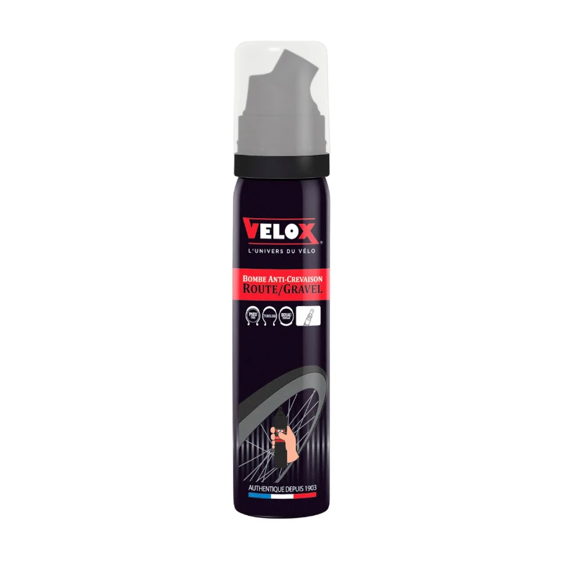Bombe Anti-Crevaison Velox Pneu - Boyau Raccord Direct Valve Presta (75Ml)