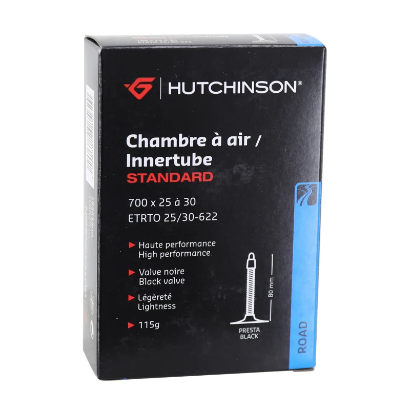 Chambre A Air Vélo 700 X 25-30 Hutchinson Valve Presta Noir 80 mm