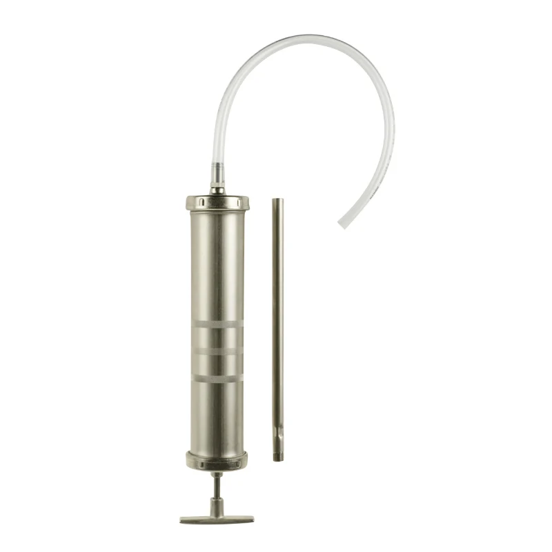 Seringue Huile-Petrole-Gazole-Fuel Pressol Acier Nickele Couvercles Zinc Nickele 500Ml Avec Canne D'Aspiration, Bec Flexible, Manchette Double (Vendu A L'Unite)