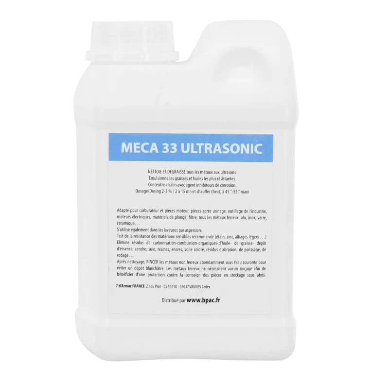 Detergent Nettoyeur-Bac Ultrasons Professionnel Meca33 1L (Pieces Motos Et Pieces Vélos) (Dilution 2%)