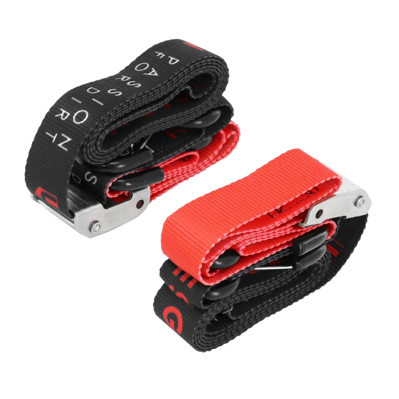 Sangle Moto Updesign A Boucle Automatique Avec Crochet-Mousqueton Noir-Rouge 38 mm X 2,1M (Resistance 550Kg) (Vendu A La Paire)