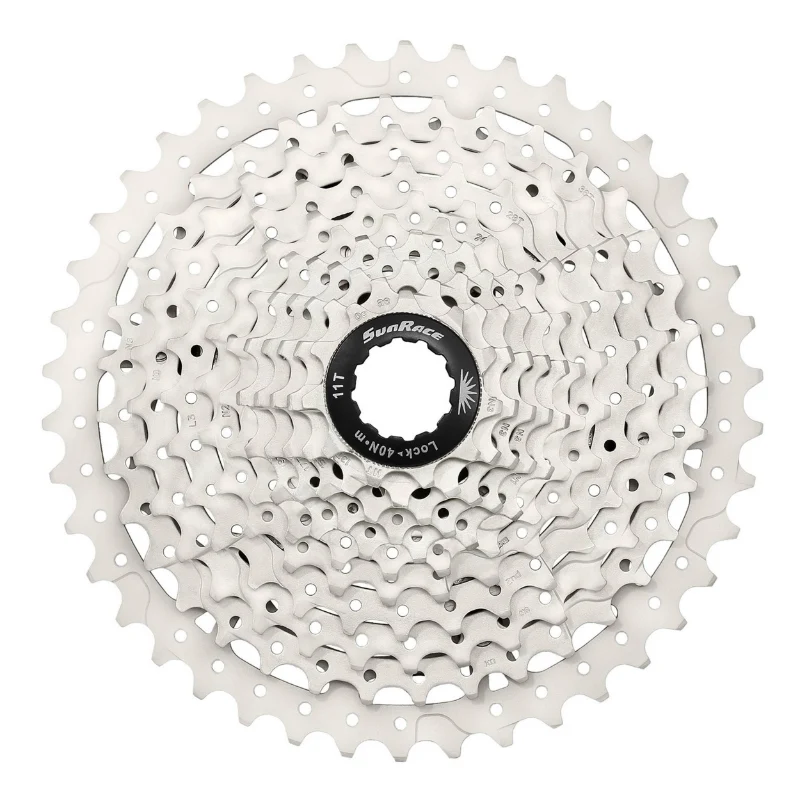 Cassette 10V. Sunrace Ms3 11-46 VTT Pour Shimano Metallic Argent (Livre En Boite) (11-13-15-18-21-24-28-34-40-46) (2 Blocs + Pignons)