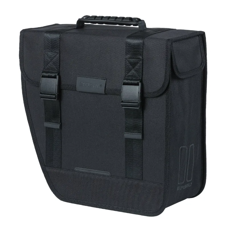 Sacoche Arrière Vélo Laterale Basil Tour Gauche 14L Noir Fixation Crochet Hook (34X14X34 cm)