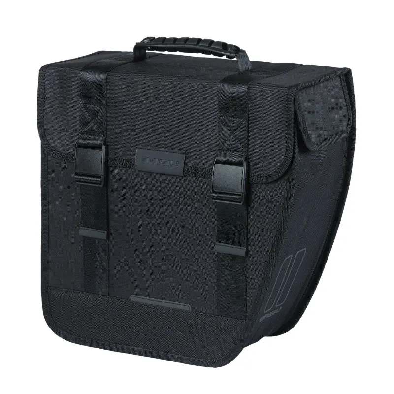 Sacoche Arrière Vélo Laterale Basil Tour Droit 14L Noir Fixation Crochet Hook (34X14X34 cm)