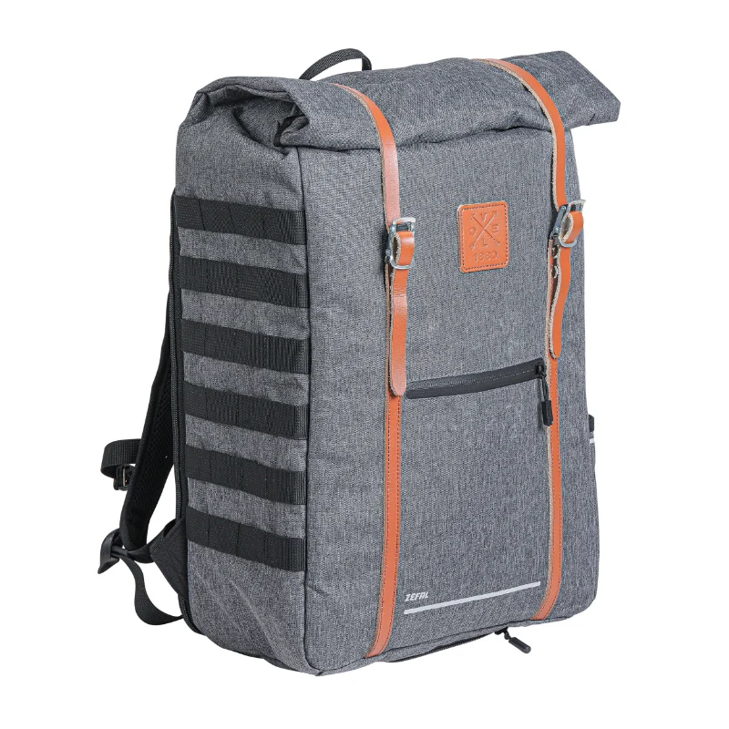 Sacoche Arrière Vélo Laterale Sac A Dos Zefal Urban Backpack Gris 27L Fixation Sur Porte Bagage (30X45X13) - Fabrique En Materiau Recycle