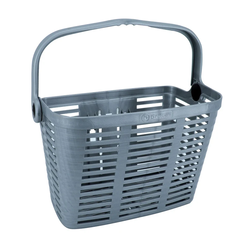 Panier Avant Plastique Gris Pour E-Bike Avec Anse Fixation Largeur 90 mm Systeme Clips (Avec Adaptateur 22-26-32) - Poids Max 5 Kg