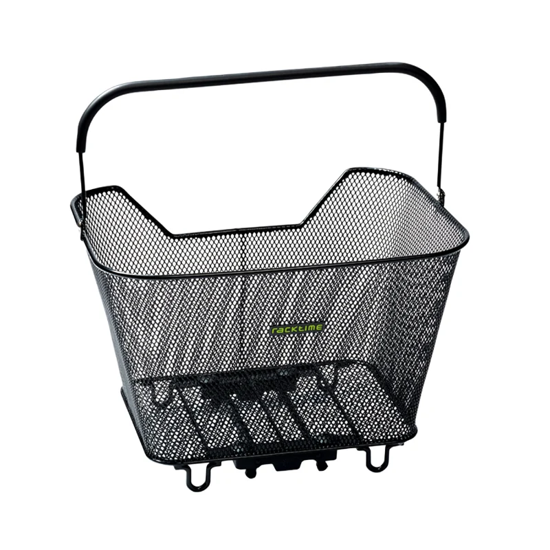 Panier Arrière Fil Acier Racktime Bask It Noir Avec Anse Sur Porte Bagage (43X29X31 cm) - Compatible Systeme Racktime Snapit