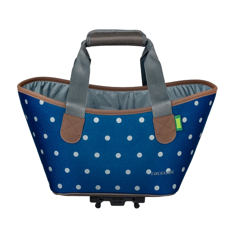 Panier-Sac A Main Vélo Racktime Agnetha Bleu Pois Fixation Porte Bagage (L 34 cm X L 26 cm X H 37 cm) - Compatible Systeme Racktime Snapit