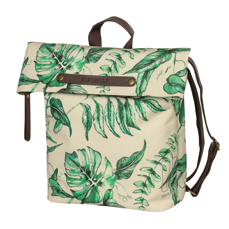 Sacoche Arrière Vélo Laterale Sac A Dos Basil Evergreen Daypack Beige Poignée Cuir Droit-Gauche 14-19L Fixation Hook-On Porte Bagage Fermeture Pliant Anti-Pluie
