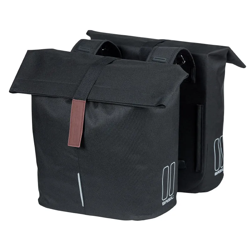 Sacoche Arrière Vélo Double Basil City Noir 28-32L Fixation Velcros Sur Porte Bagage (30X18X49 cm) Fermeture Pliant Anti-Pluie