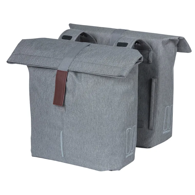 Sacoche Arrière Vélo Double Basil City Gris Clair 28-32L Fixation Velcros Sur Porte Bagage (30X18X49 cm) Fermeture Pliant Anti-Pluie