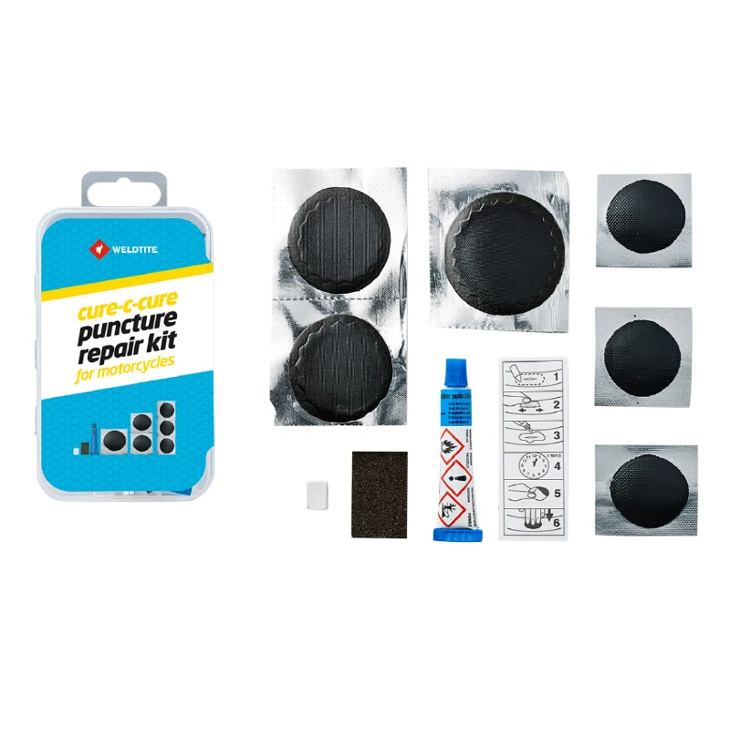 Kit Réparation Chambre A Air Weldtite Airtite Fat Bike 27,5 Avec Outils - Boite (2 Patchs 30 mm + 1 Patch 40 mm + 3 Patchs 20 mm + Colle 5G + Papier Ponce)