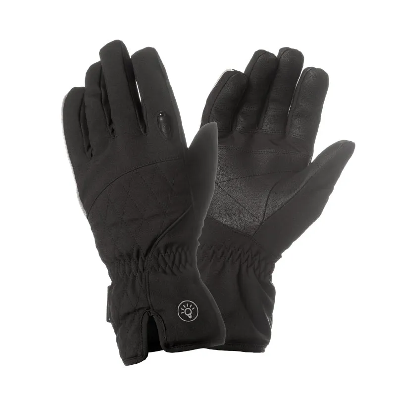 Gants Vélo City Long Tucano Lux Lady Noir Taille L Avec Éclairage LED Usb Intégré (Paire Sur Carte)