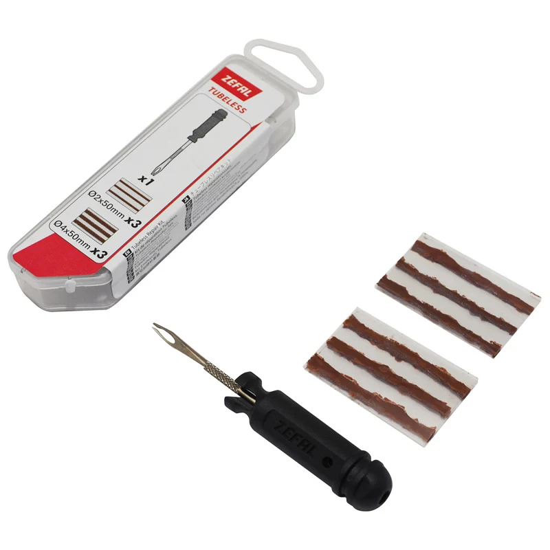 Kit Réparation Pneu Tubeless VTT Zefal Par L'Extérieur Avec Meches - Boite (3 Meches D2Xl50 mm + 3 Meches D4Xl50 mm + Outil Aiguille)