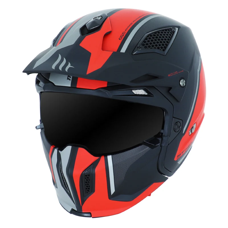Casque Trial Mt Helmets Streetfighter Sv Twin Noir-Rouge Mat S Simple Ecran Dark Transformable Avec Mentonniere Amovible (Livre Avec Un Ecran Supplementaire Miroir)
