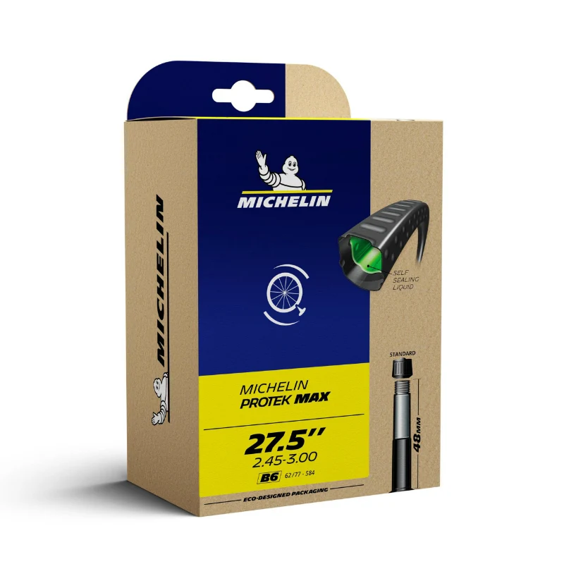 Chambre A Air Vélo 27.5 X 2.45-3.00 Michelin Protek Max B6 Valve Standard Avec Liquide Anti-Crevaison