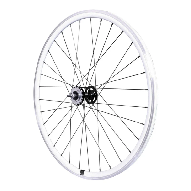 Roue Route - Fixie Patin P2R Blanc Arrière Double Filetage Avec Pignon 16 dents Avec Écrous Jante 17C Profil 28 mm