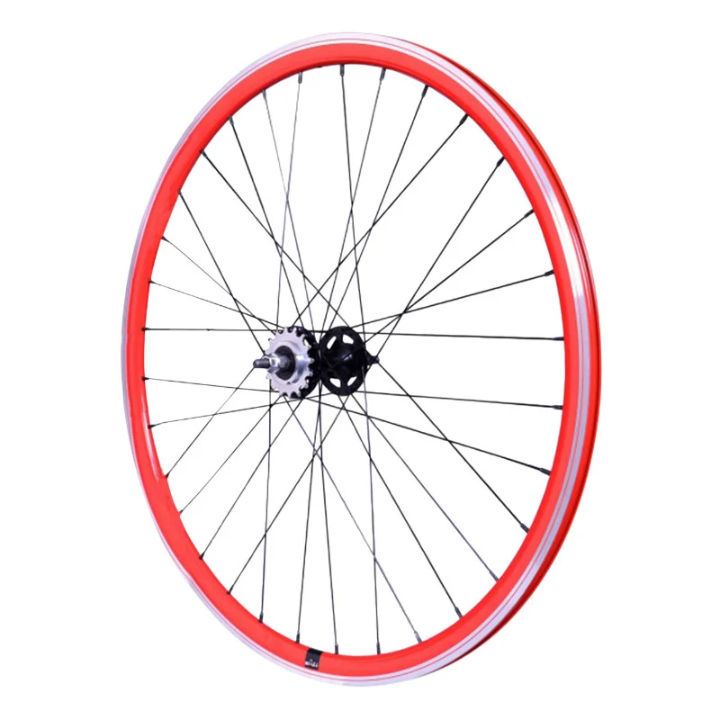 Roue Route - Fixie Patin P2R Rouge Arrière Double Filetage Avec Pignon 16 dents Avec Écrous Jante 17C Profil 28 mm