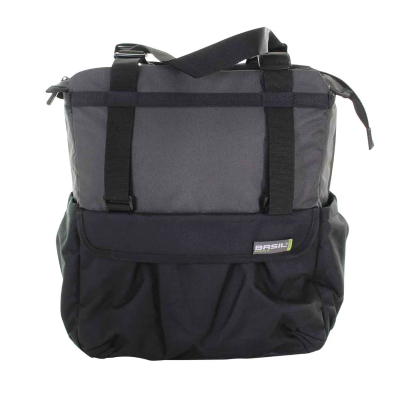 Sacoche Arrière Vélo Laterale Shopper XL Noir-Gris Waterproof Fixation Porte Bagage Avec Hook-On 20L (32X16X37 cm)